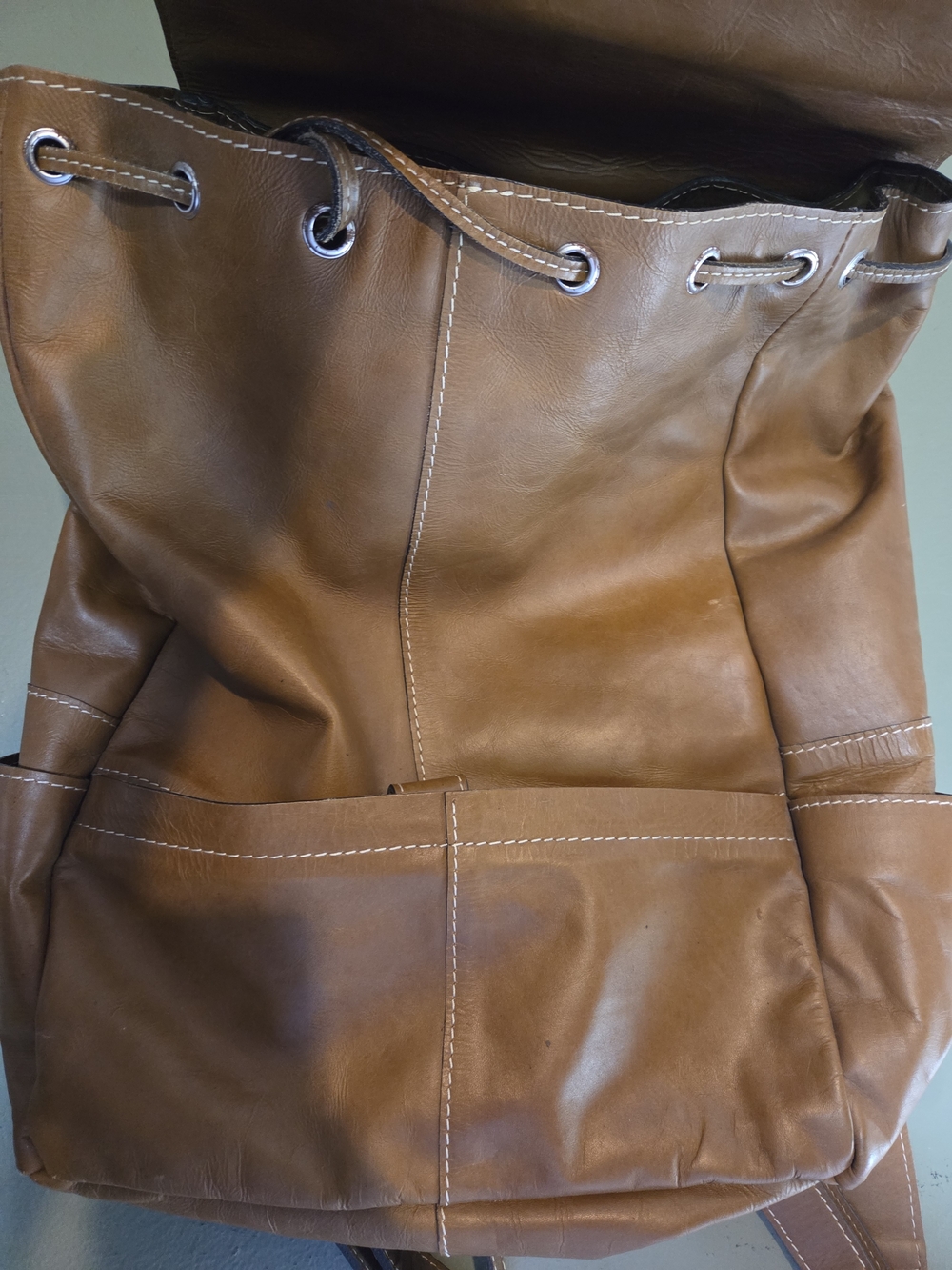 Pottery Barn Tan Leather Backpack with Front Hook - Picture 4 of 9